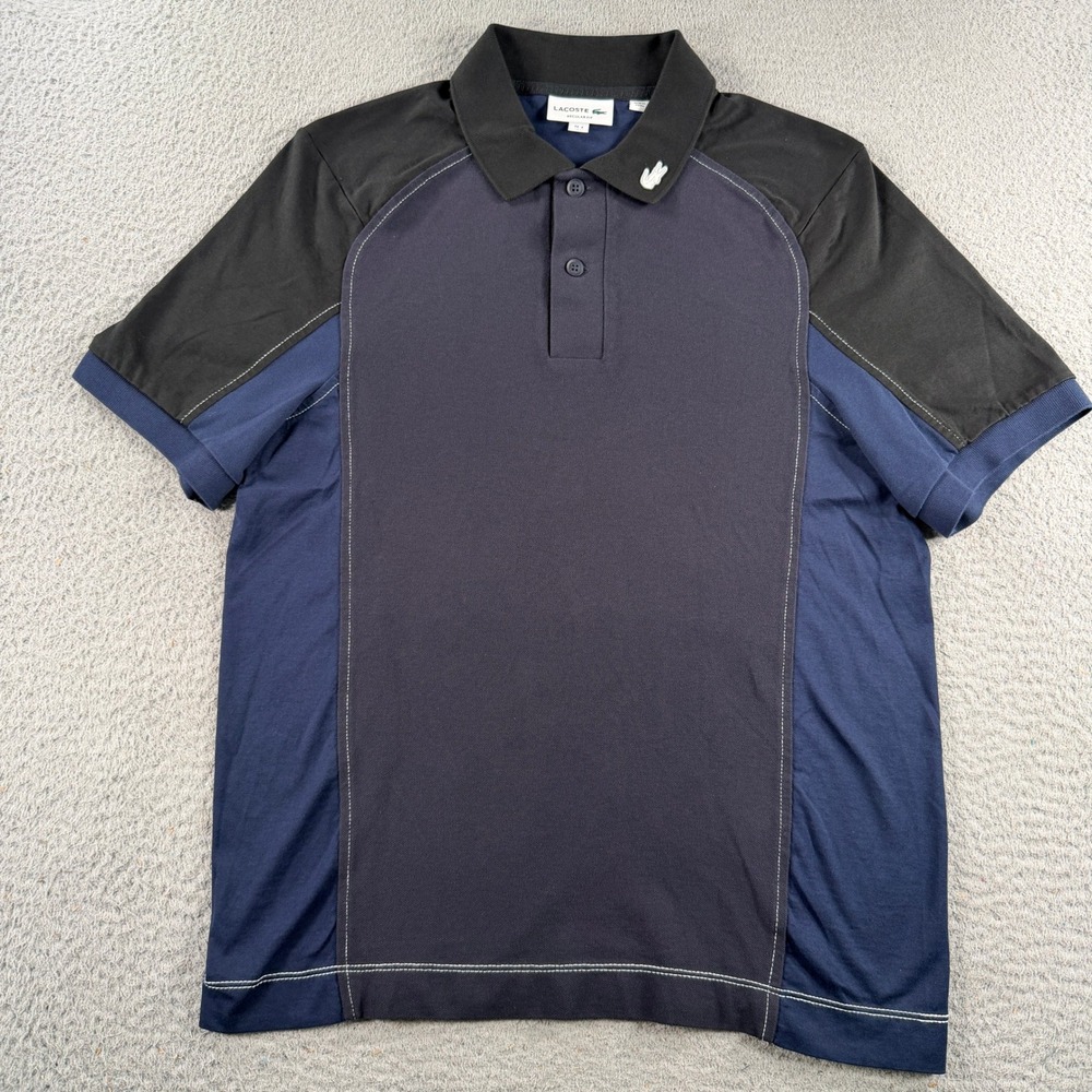 Lacoste Heritage Polo Shirt Mens Medium Regular Fit Navy Black Colorblock